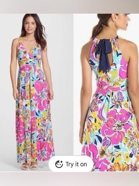 Lilly Pulitzer Women’s Amada Halter Maxi Dress Size M Multicolor Besame Mucho